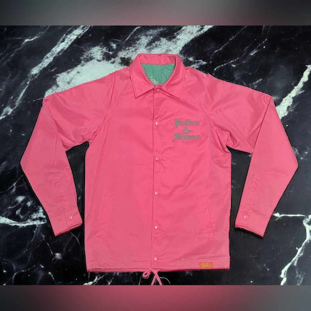 NEW Puffers Pink Nylon Windbreaker Button Up Jacket Men Sz M Miami Vice